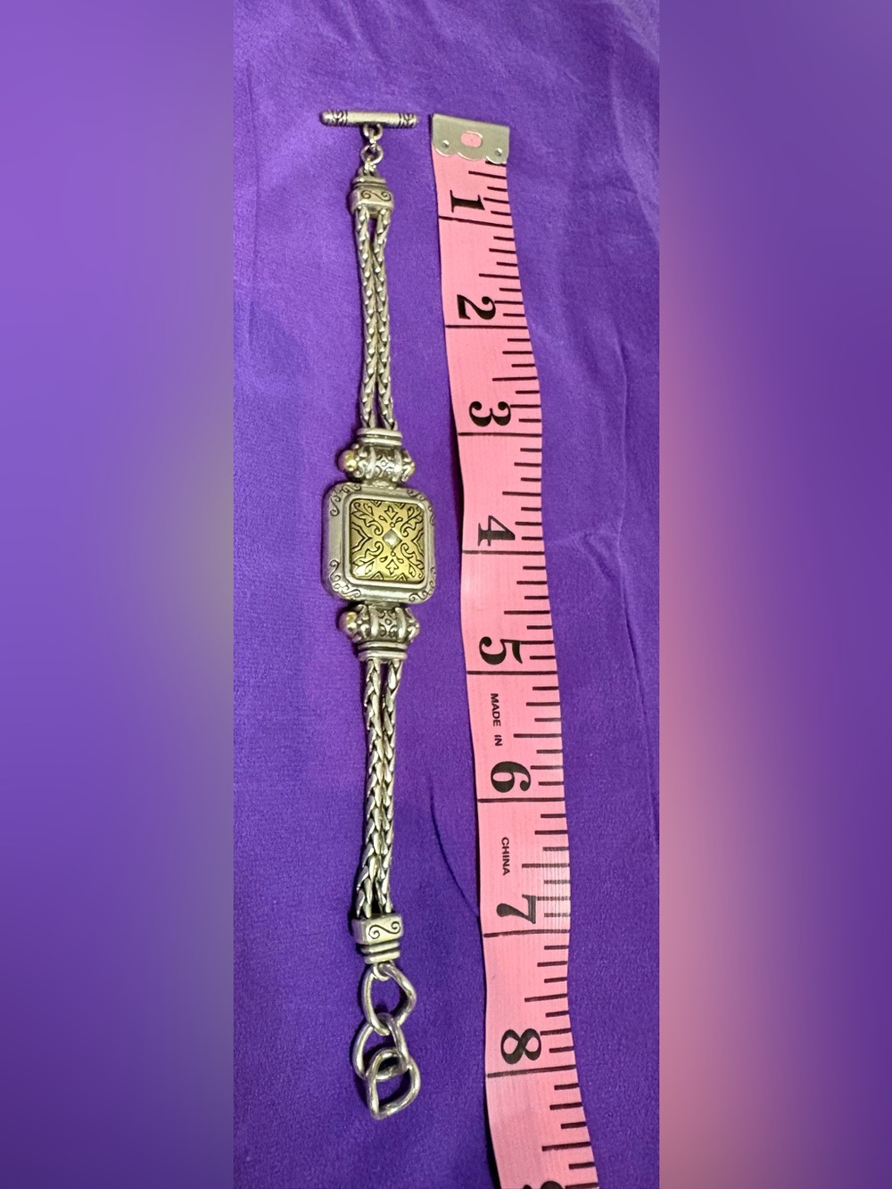 Brighton Ornate Square Medallion Toggle Bracelet Two Tone - Picture 6 of 6